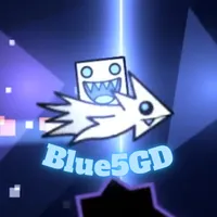Blue5GD avatar: a white cube on a ship, in front of a blue light beam.
